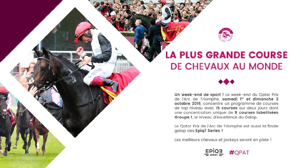 Présentation PowerPoint France Galop – Mise en page graphique avec images et texte pour le Qatar Prix de l’Arc de Triomphe